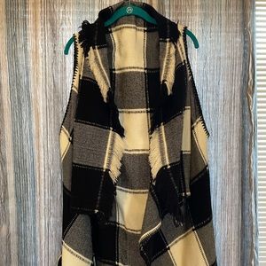 Black and white check shawl wrap